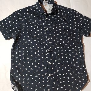 Mens navy/white slim fit button up shirt